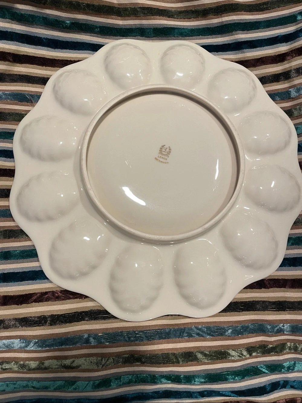 NWOT Vintage Lenox Ivory Porcelain Deviled Egg Platter 24K Gold Trim